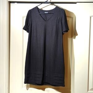 Original Nicole Miller Linen/Viscose Black Classic V-Neck Sheath Dress Size S